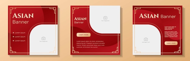 Japanese theme social media post, banner set, asian style advertisement concept, oriental vibe