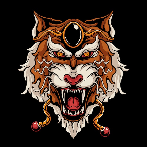 Vector japanese tiger head illustration. angry tiger