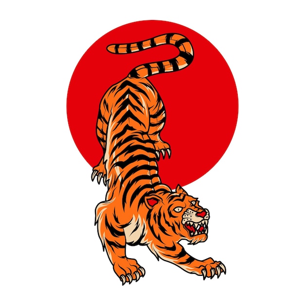 Japanese tiger roaring hand drawn illustration design