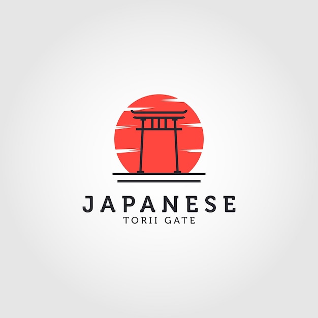 日本の鳥居と太陽のアイコンベクトルロゴイラストデザイン