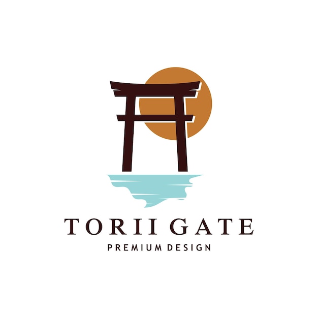 Modello giapponese dell'illustrazione di vettore di progettazione di logo del cancello di torii