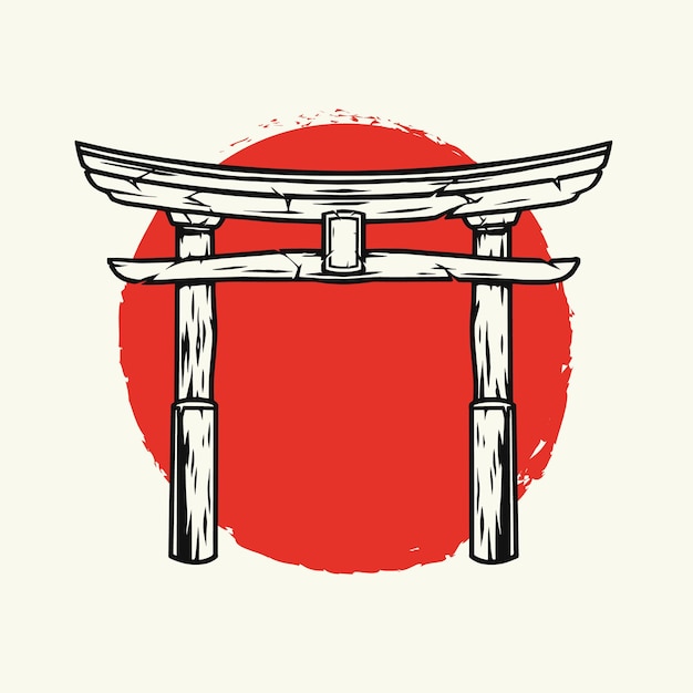 Vector japanese torii gate template in vintage style isolated illustration