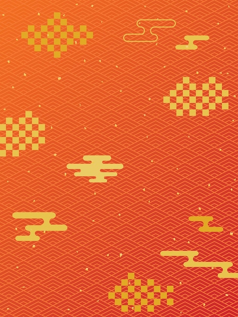 Japanese traditional background pattern of the red and gold cloud.