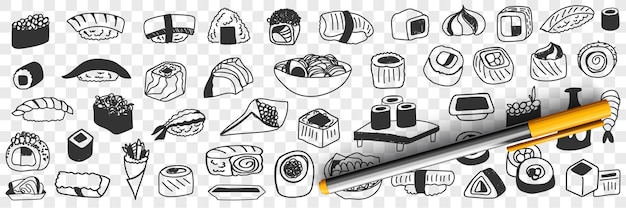 Japanese traditional foods doodle set