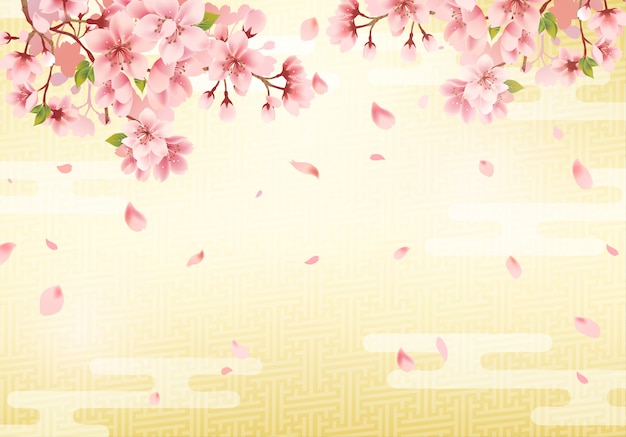 Japanese traditional golden background and cherry blossom