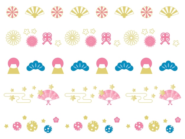 Японская традиционная линейная иллюстрация новогодних праздников