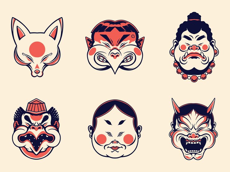 Vector japanese traditional mask collection