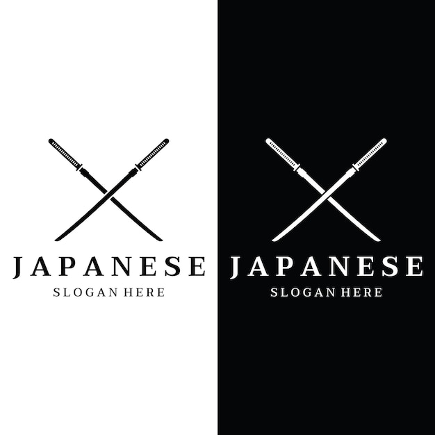 Шаблон логотипа японского винтажного самурайского меча катана векторная иллюстрация японского наследия