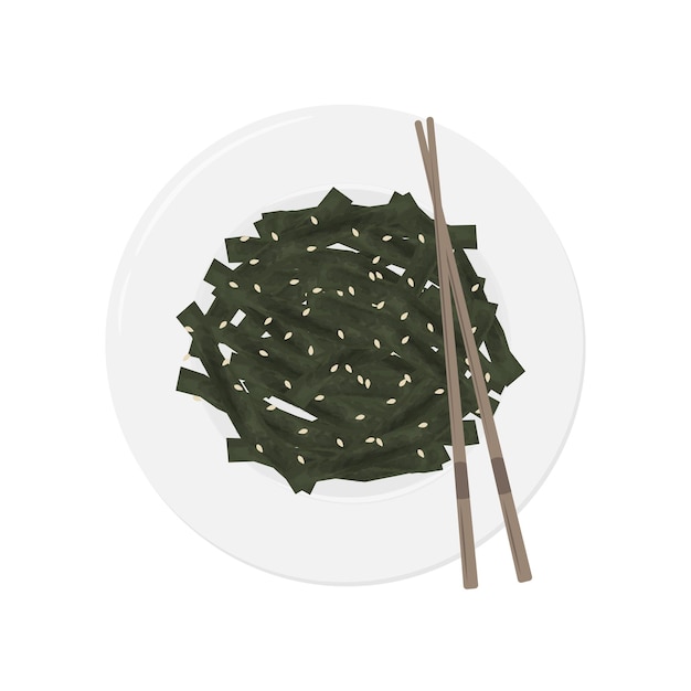 Vector japanese wakame salad or fresh seaweed salad vector illustration logo