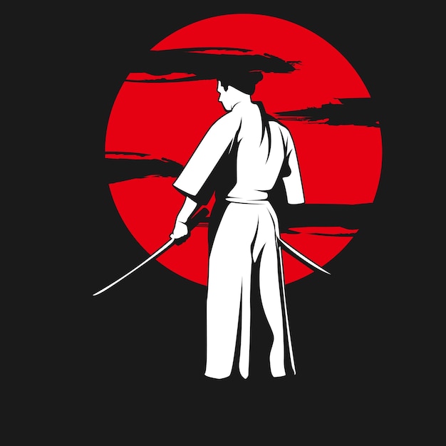 Japanese Warrior Swordsmen White Red and Black Detailed Vector