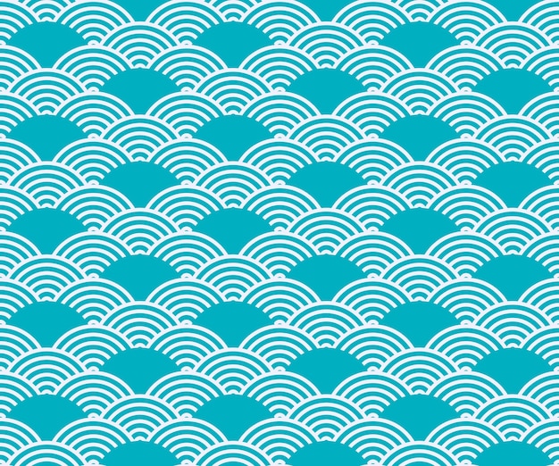 Vettore japanese wave geometric seamless pattern circle fish scale