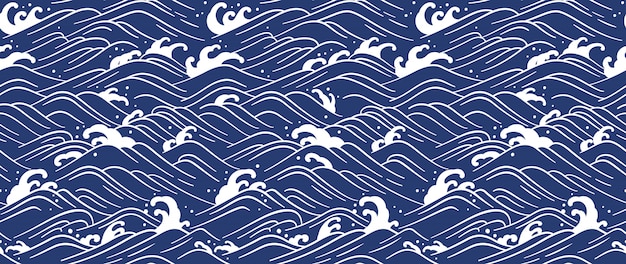 Japanese wave seamless background. Line art vector illustration.