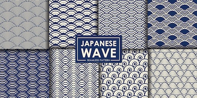 Japanese wave seamless pattern collection.