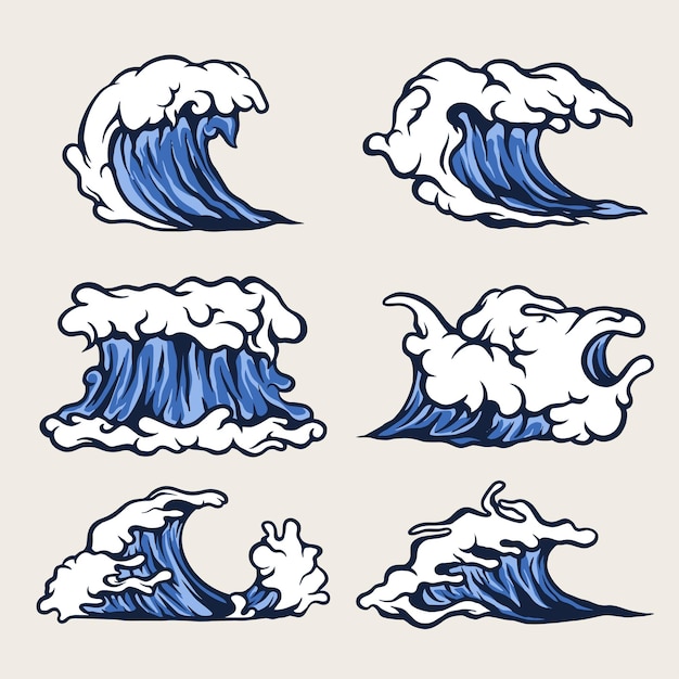 Vector japanese wave set hand vector illustration