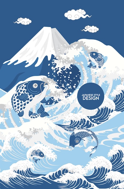 Vector japanese wave style pattern background design