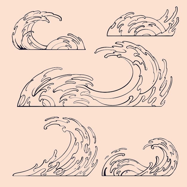 Japanese wave vector outline art