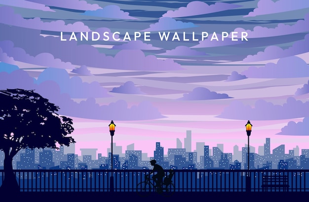 Vector japanesse anime purple and blue landscape vector art