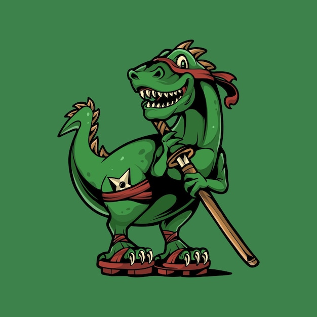 Vector japanesse ninja dinosaur holding sword illustration