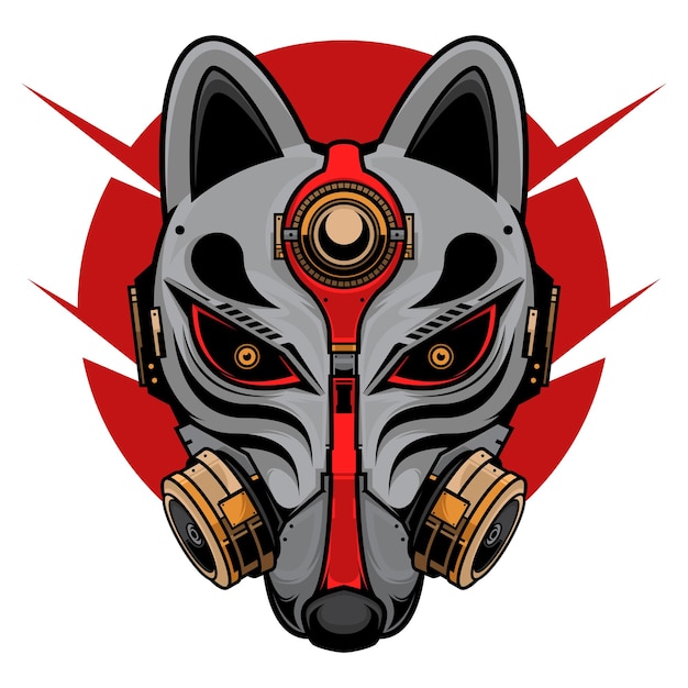 Vector japans cyborg kitsune masker