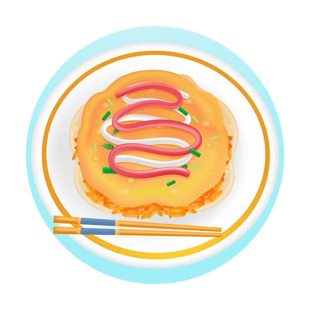 Japans eten 3d illustratie van omeletrijst met saus en mayonaise