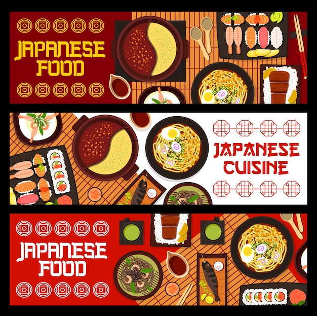 Japans eten japanse keuken cartoon vector banners