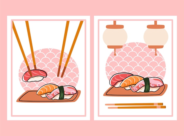 Japans eten poster set nigiri sushi met octopus tonijn en garnalen