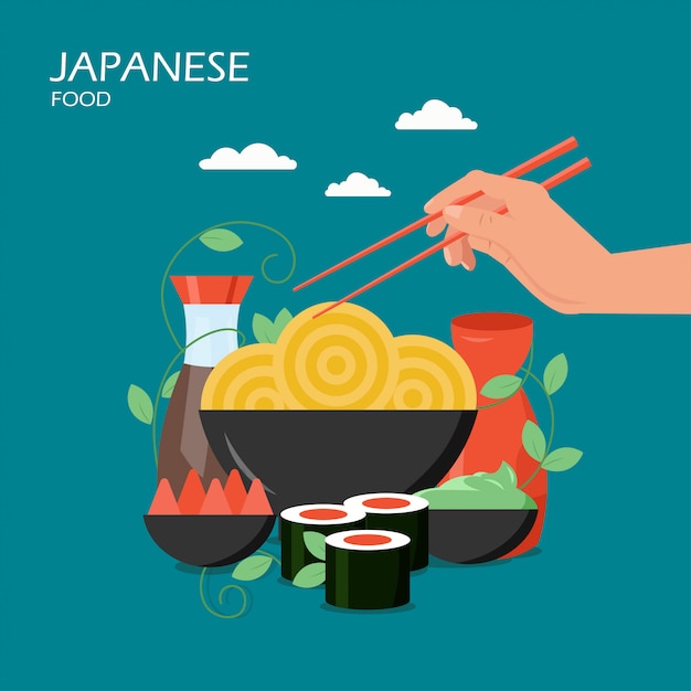 Japans eten vlakke stijl illustratie