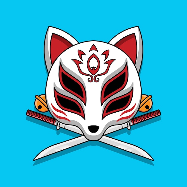 Vector japans kitsune-masker met katanazwaard, vectorillustratie