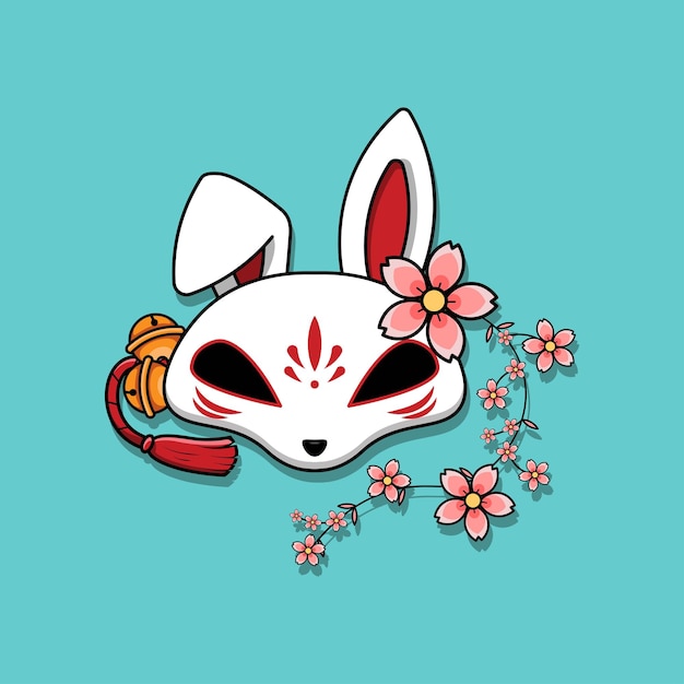 Japans kitsune-masker met sakurabloem vectorillustratie