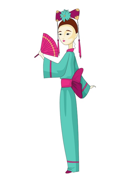 Vector japans meisje dat zich in kimono bevindt vrouwen in kostuum in traditionele stijl volledig portret van typische japanse geish