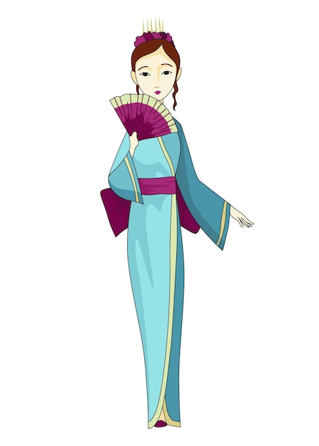 Vector japans meisje dat zich in kimono bevindt vrouwen in kostuum in traditionele stijl volledig portret van typische japanse geish