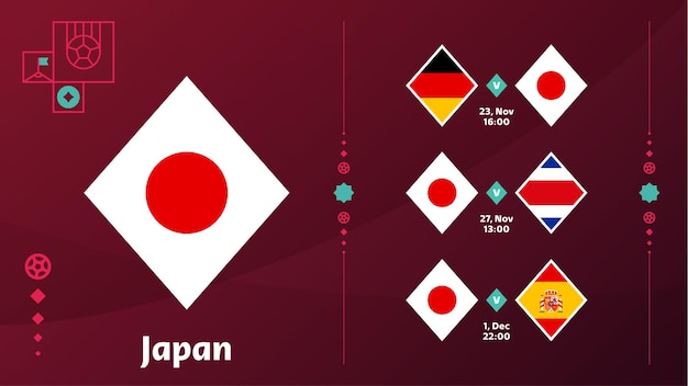 Japans nationaal team Schema wedstrijden in de laatste fase van het Wereldkampioenschap voetbal 2022 Vectorillustratie van wereldvoetbal 2022-wedstrijden