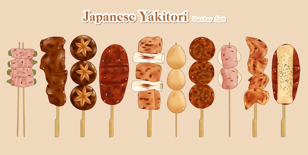 Vector japans streetfood kipspiesjes yakitori restaurantmenu