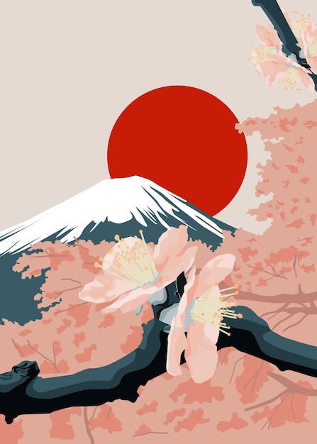 Vector japanse achtergrond mount fuji en kersenbloesems