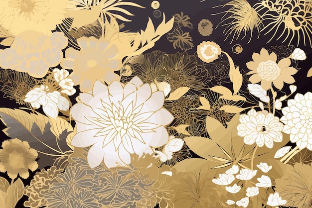 Japanse achtergrond vector gouden bloemenpatroon Traditionele oosterse minimalistische Japanse stijl vectorillustratie