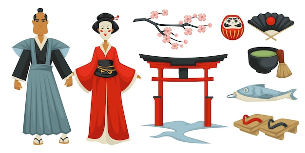 Japanse cultuur en traditionele kleding vector