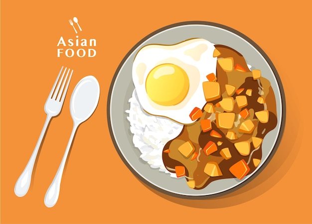 Japanse curry, Japans eten curry met rijst Vector illustration