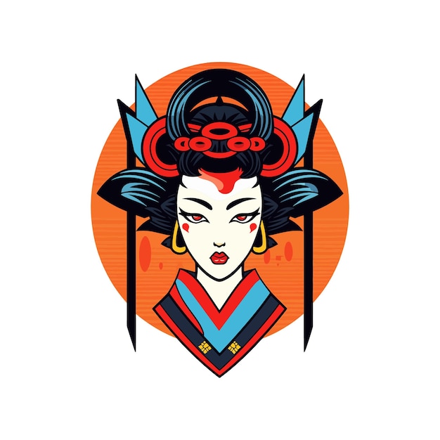 japanse geisha girl hand getrokken logo ontwerp illustratie