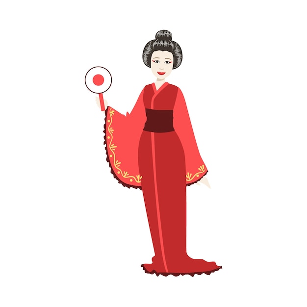 Vector japanse geisha met ronde waaier