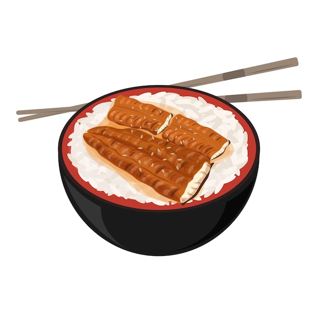 Japanse Kabayaki Unagi gegrilde paling illustratie Logo in een kom