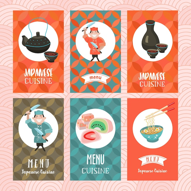 Japanse keuken. een set sjablonen van het menu van een japans restaurant.