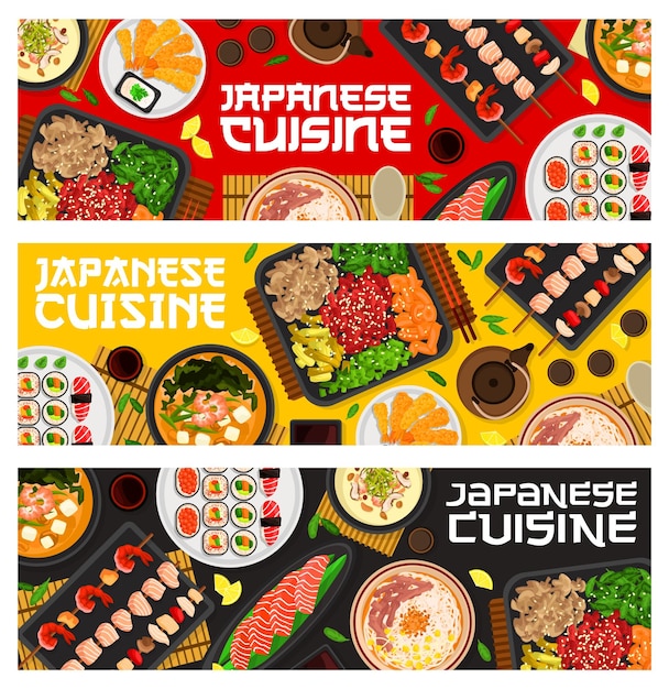 Japanse keuken maaltijden banners Aziatische gerechten