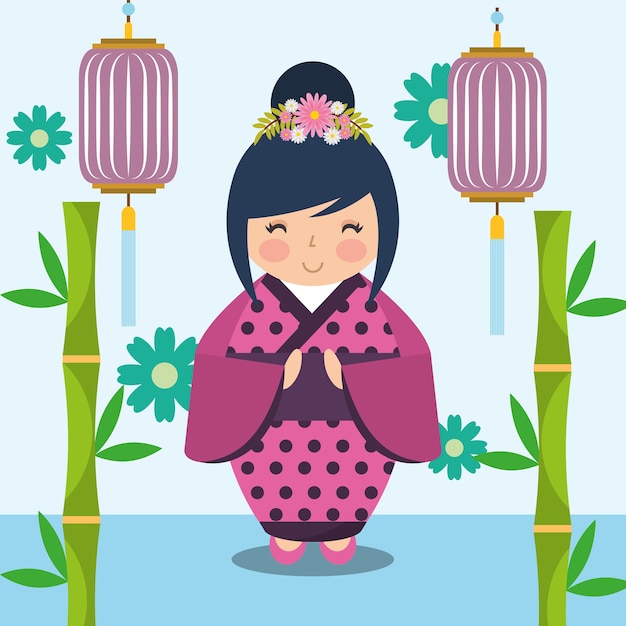 Vector japanse kokeshipop in kimono