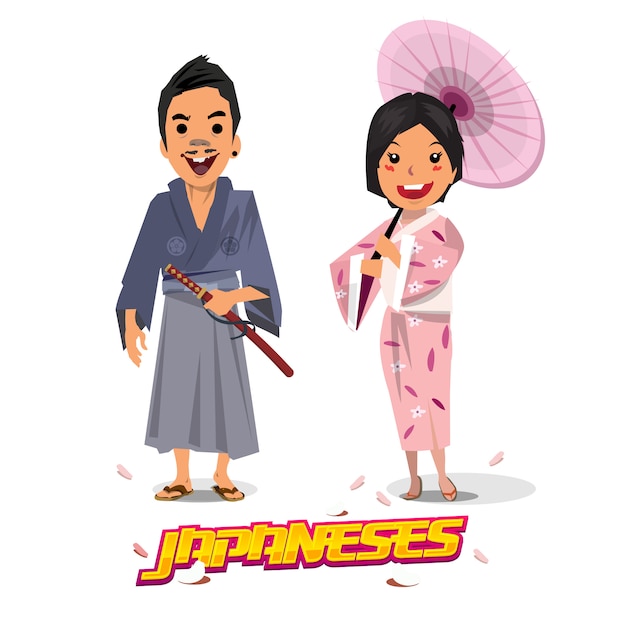 Japanse man en vrouw in traditionele uniform.