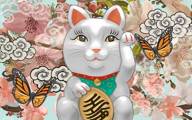 Japanse maneki neko beeldje illustratie