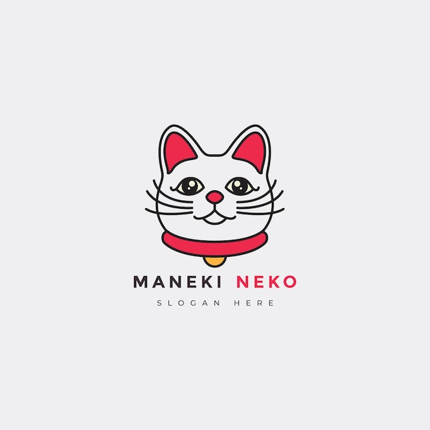 Japanse maneki neko kitty figuur gelukkige kat karakter kawaii logo ontwerp vector grafische illustratie