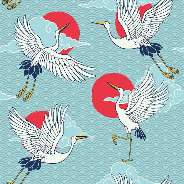 Vector japanse reiger naadloze patroon kunst