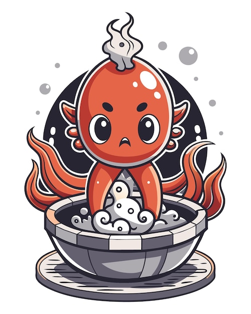 Vector japanse rode octopus op een schaal