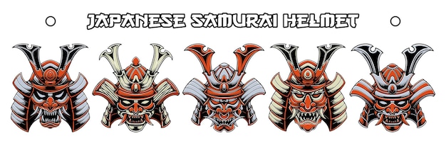 Japanse samurai hoofd vector design set bundel