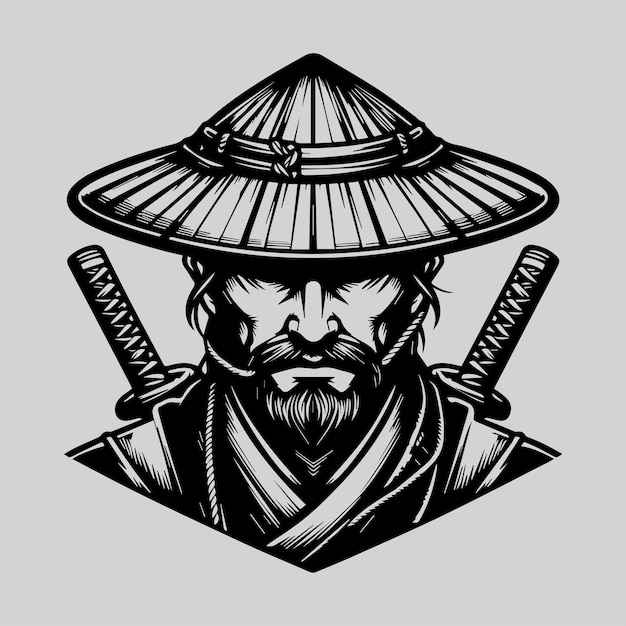 Japanse samurai in een hoed met een zwaard in zijn hand Vector illustratie